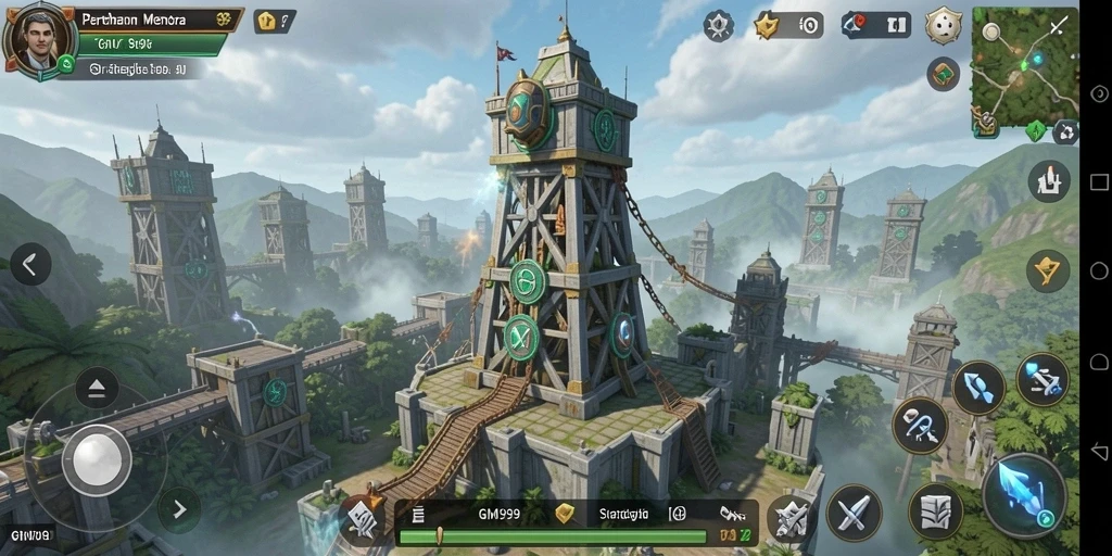 Screenshot GIM999 menampilkan aksi seru di medan perang Tower Defense.