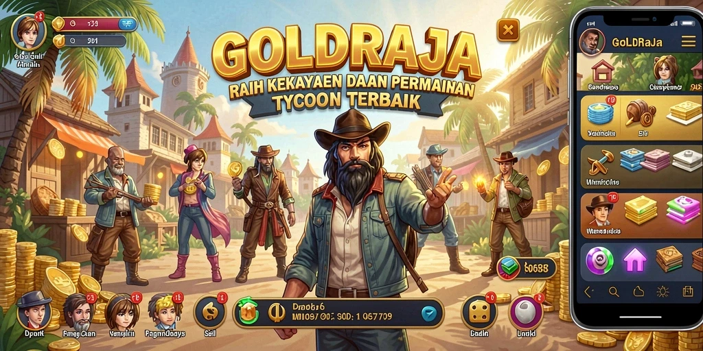 Tampilan gameplay <strong>GOLDRAJA</strong> yang seru dalam membangun kerajaan bisnis.