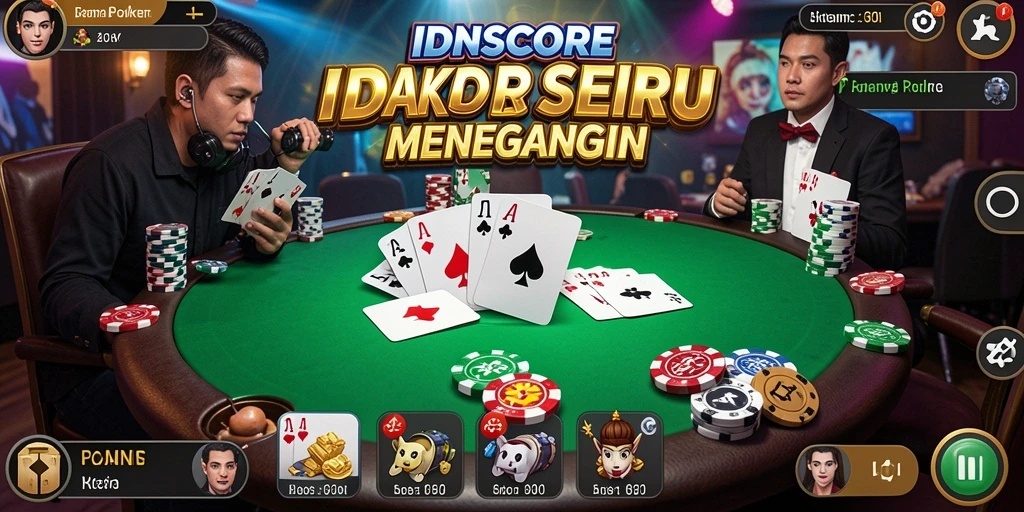 Tampilan gameplay seru dari IDNSCORE dengan suasana Poker yang mendebarkan.