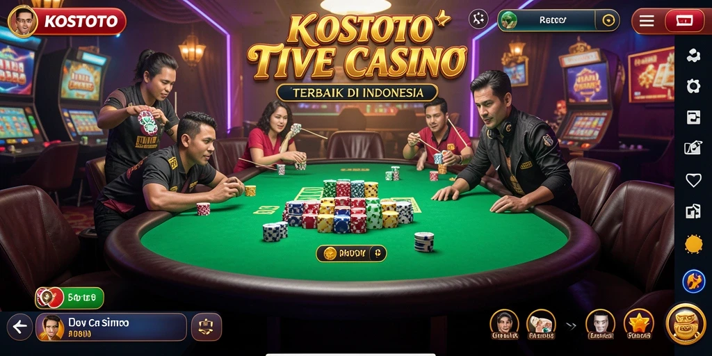 Screenshot gameplay KOSTOTO menunjukkan suasana Live Casino yang mendebarkan.
