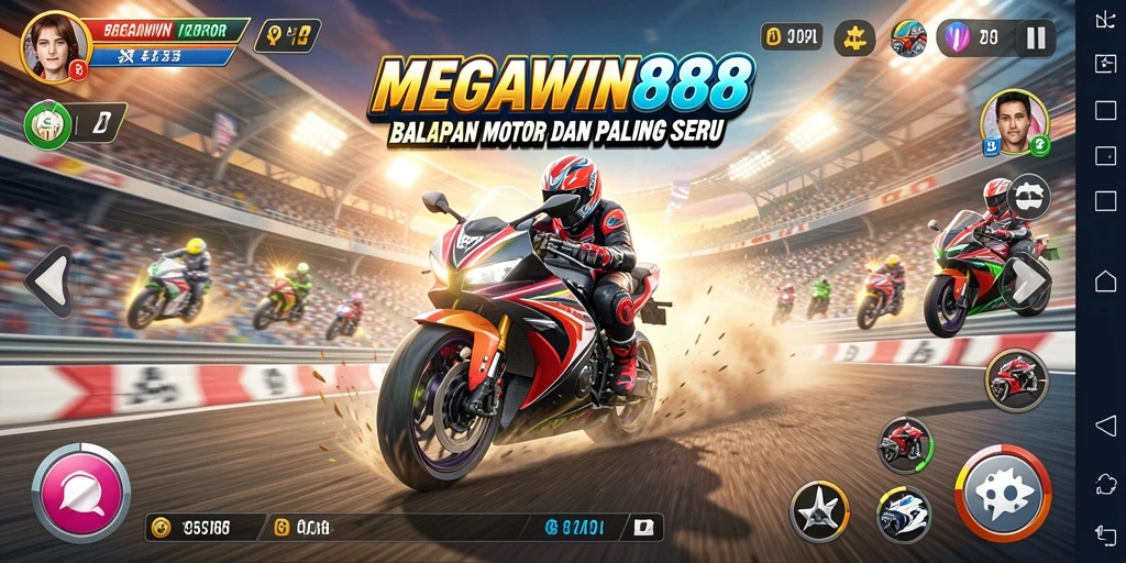 Tampilan gameplay seru balapan motor di MEGAWIN888.