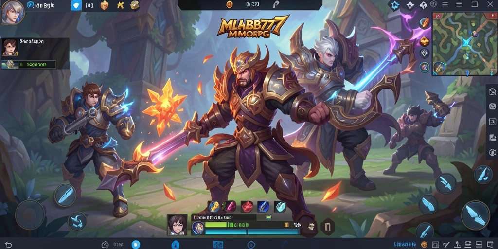 Screenshot gameplay MLBB777 menampilkan karakter bertarung dalam dunia fantasi.
