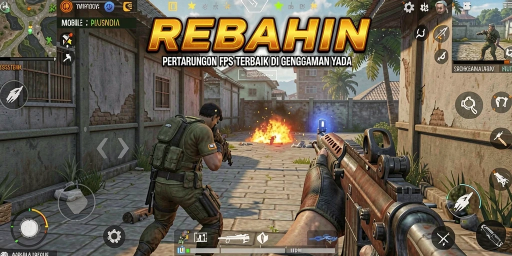 Screenshot menampilkan aksi tembak-menembak intens dalam REBAHIN.