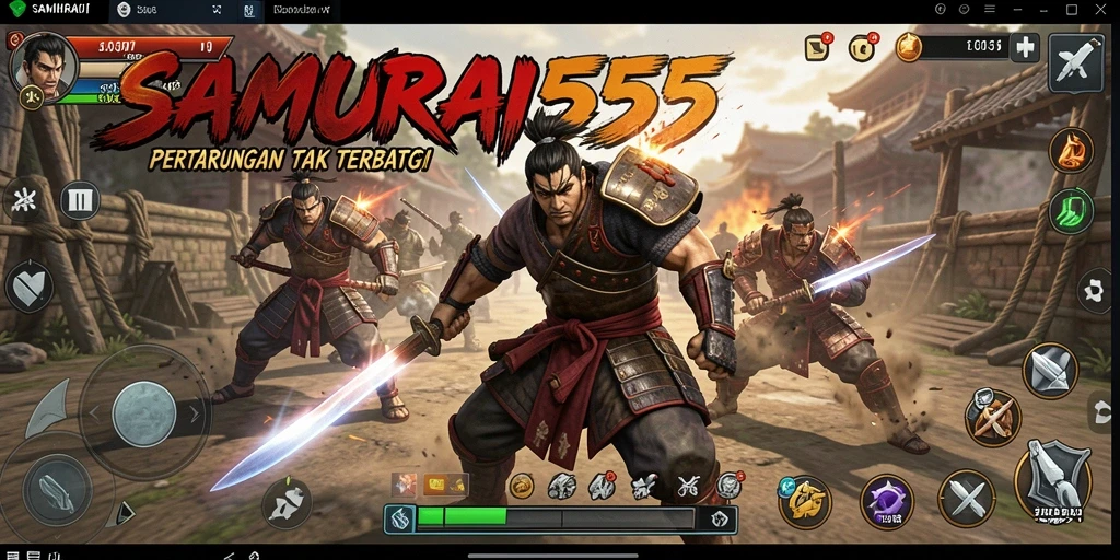 Screenshot gameplay menunjukkan pertarungan taktis yang dinamis dalam SAMURAI555.