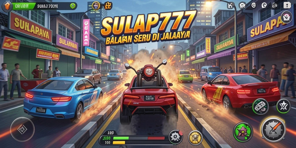 Tampilan gameplay seru dari SULAP777 dalam aksi balapan motor.