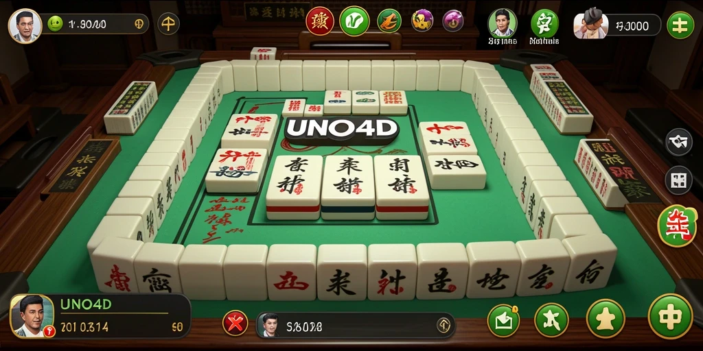 Screenshot gameplay <strong>UNO4D</strong> menampilkan sesi permainan Mahjong yang seru.